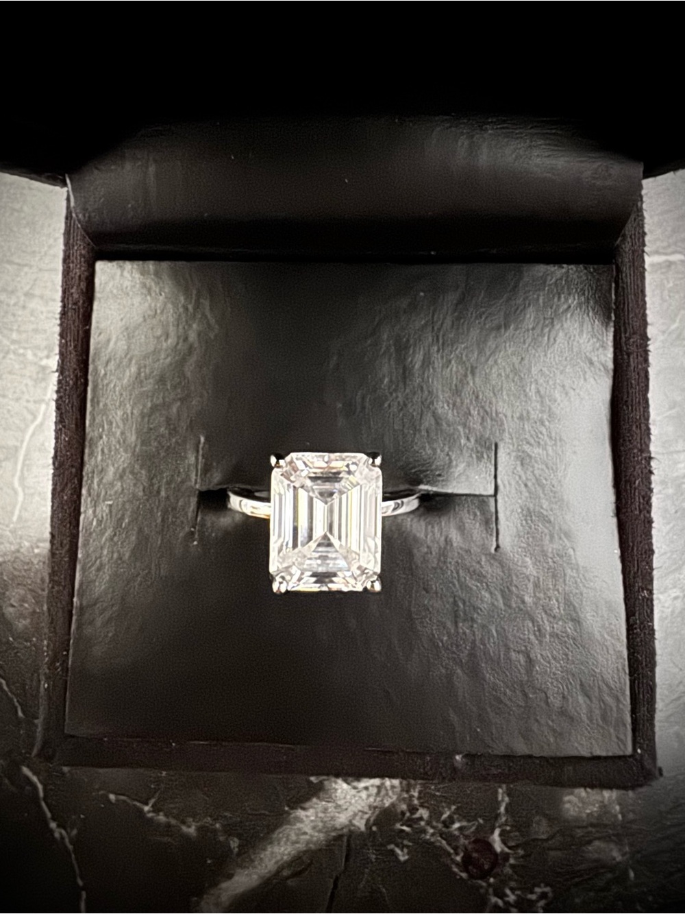 Moissanite Platineve Emerald-Cut Solitaire Ring - Size 7